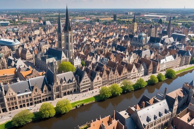 Foto vista de la ciudad histórica del centro de gante paisaje urbano de bélgica