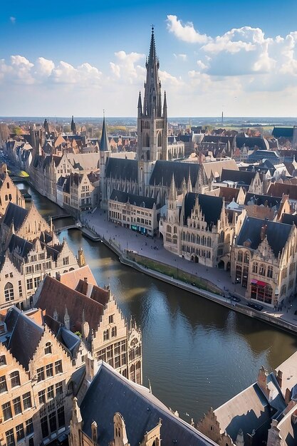 Foto vista de la ciudad histórica del centro de gante paisaje urbano de bélgica