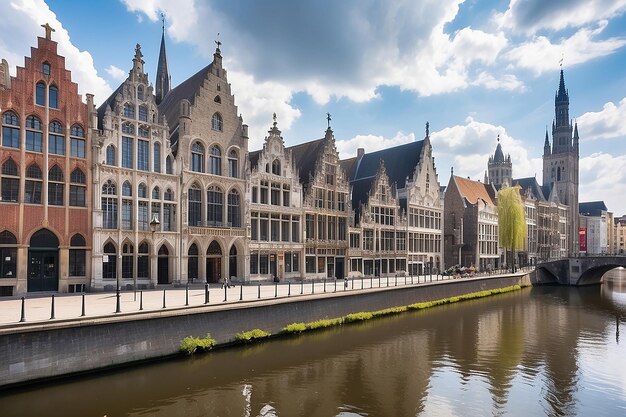 Foto vista de la ciudad histórica del centro de gante paisaje urbano de bélgica