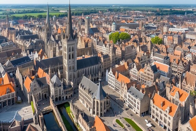 Vista de la ciudad histórica del centro de Gante paisaje urbano de Bélgica