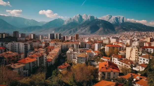 Una vista de una ciudad con montañas al fondo