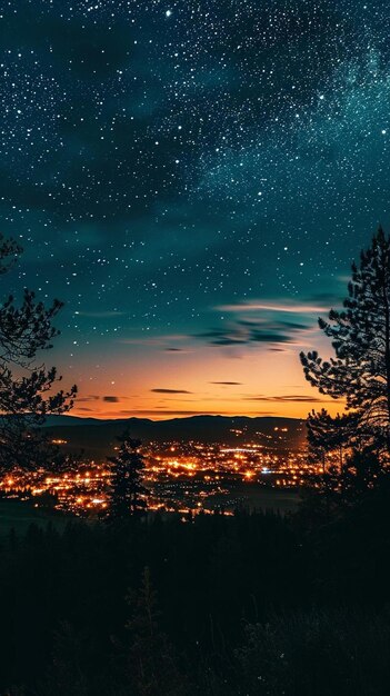 Foto una vista de una ciudad de noche desde una colina