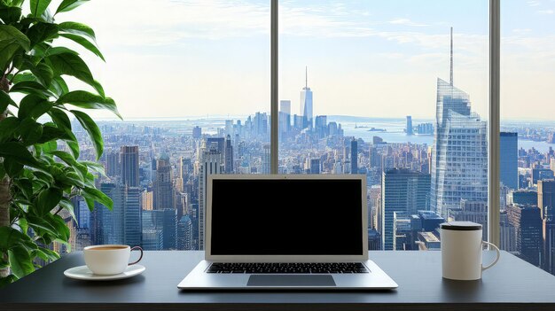 Vista de la ciudad de Nueva York desde una computadora portátil