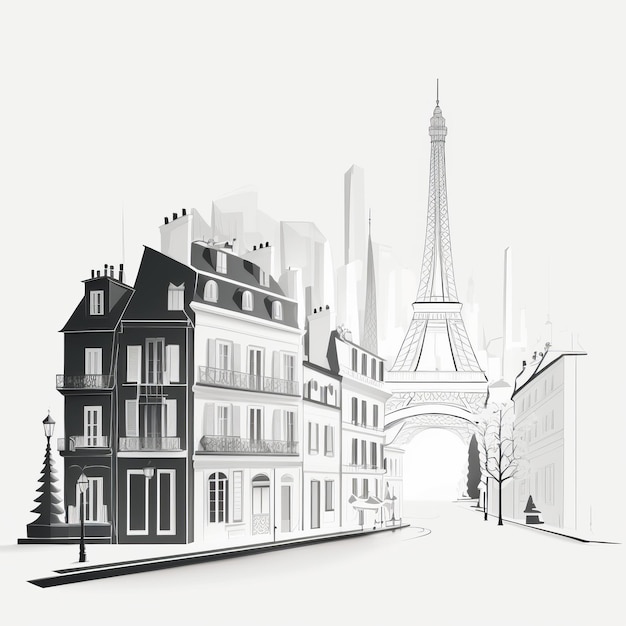 Vista de la ciudad de París, Francia, en un boceto dibujado a mano