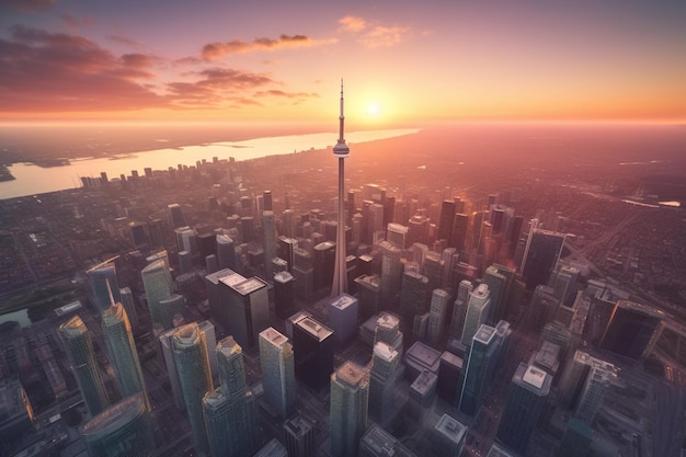 Una vista de la ciudad de toronto desde lo alto de un rascacielos.