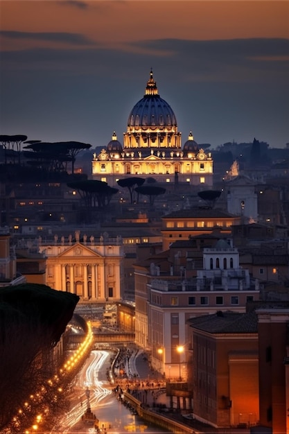 Una vista de la ciudad del Vaticano por la noche.