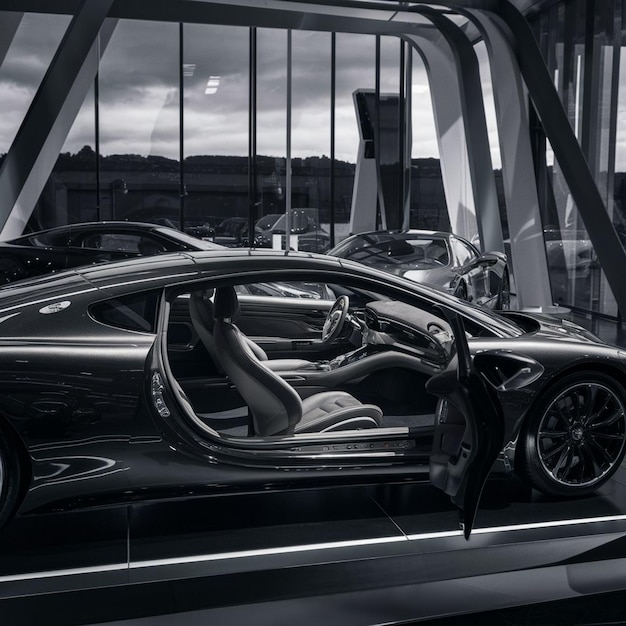 Vista de un coche 3D con un fondo mínimo