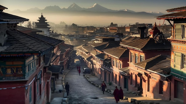Foto vista colorida de la mañana de la ciudad de katmandú, nepal
