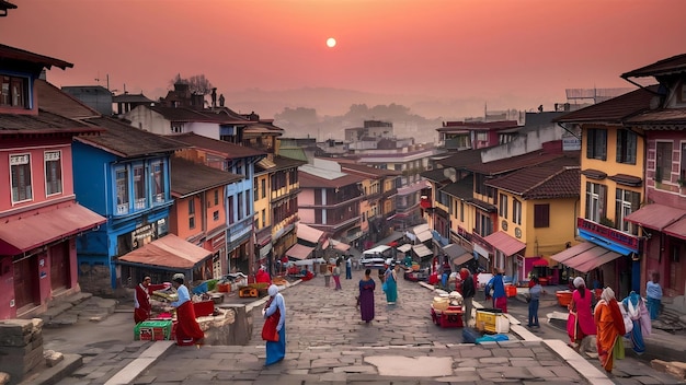 Vista colorida de la mañana de la ciudad de Katmandú, Nepal