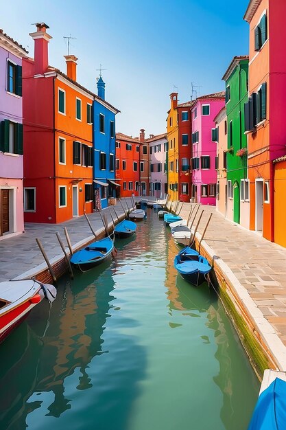 Vista de las coloridas casas venecianas en las islas de Burano en Venecia