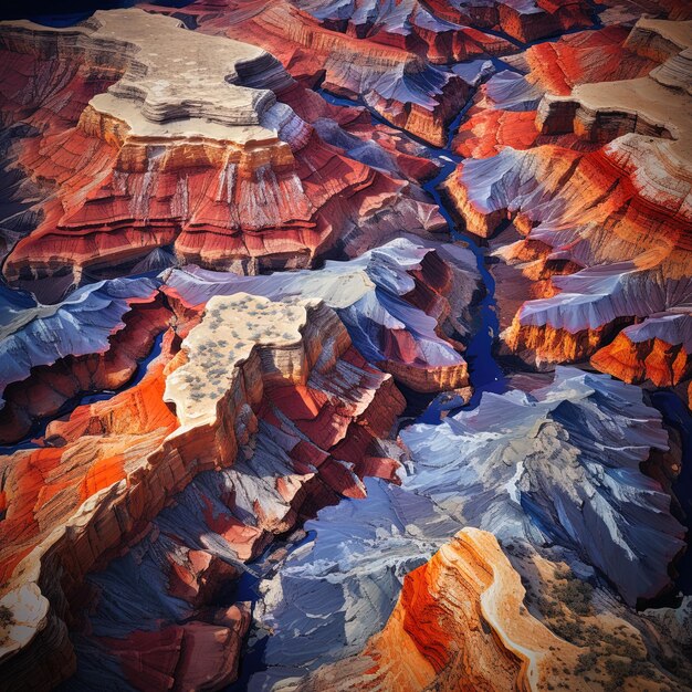 una vista de los coloridos cañones y las montañas azules