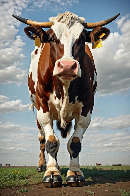 vista completa de la cabeza a los pies de una vaca