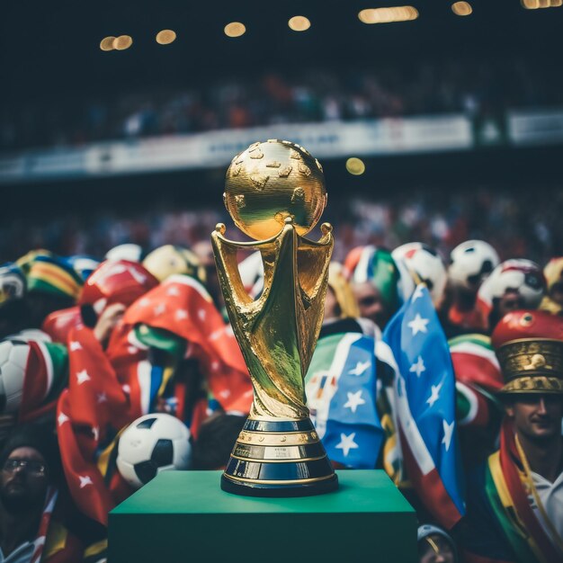 Vista de la copa de oro de fútbol en el campo