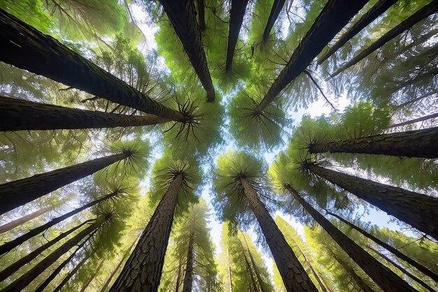 Vista hasta las copas de los árboles en un bosque cerca de Port Renfrew, Columbia Británica, Canadá