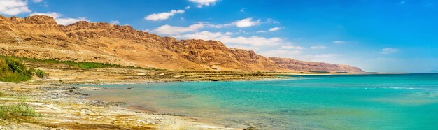 Foto vista de la costa del mar muerto en israel