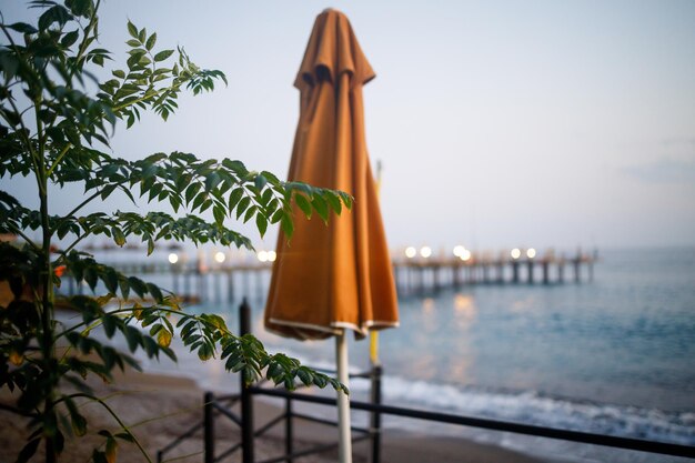 Vista de la costa del mar con un pontón y tumbonas un lugar para relajarse junto al mar Hotel privado playa privada