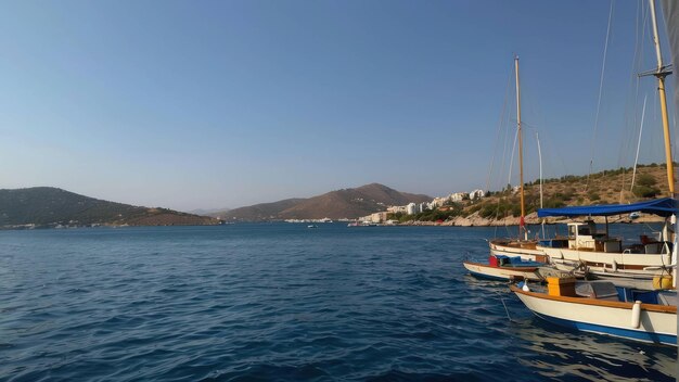 Vista costera de Kas con barcos y colinas exuberantes