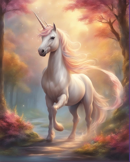 Vista de la criatura mágica y mítica unicornio fondo de pantalla