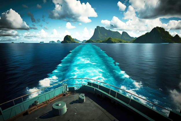 Vista desde la cubierta del barco en el paisaje marino de las islas del Pacífico