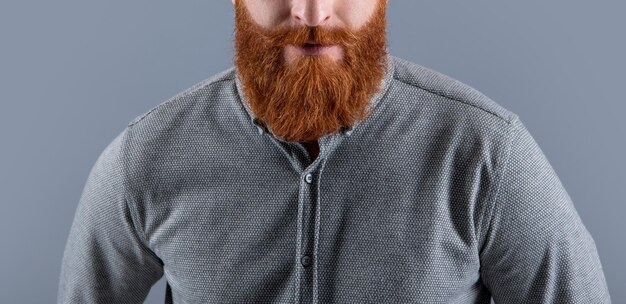 Vista de cultivo de hombre con barba elegante Cara sin afeitar con barba roja y bigote