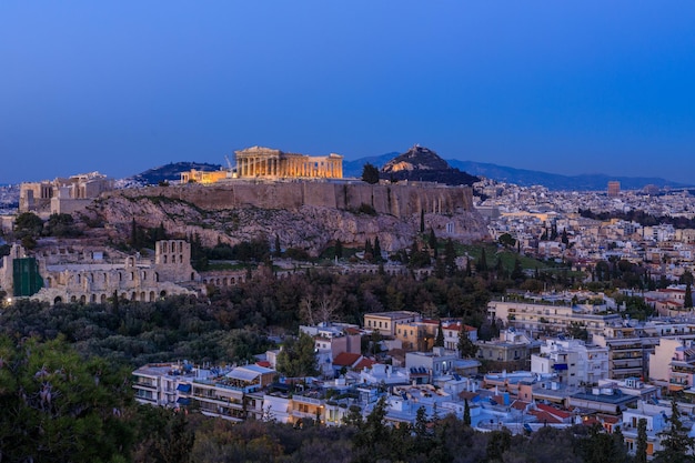 Vista da Acrópole ao pôr do sol Atenas Grécia