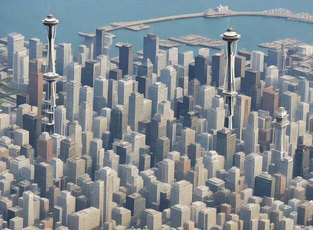 Vista da agulha espacial isométrica da cidade de seattle, eua