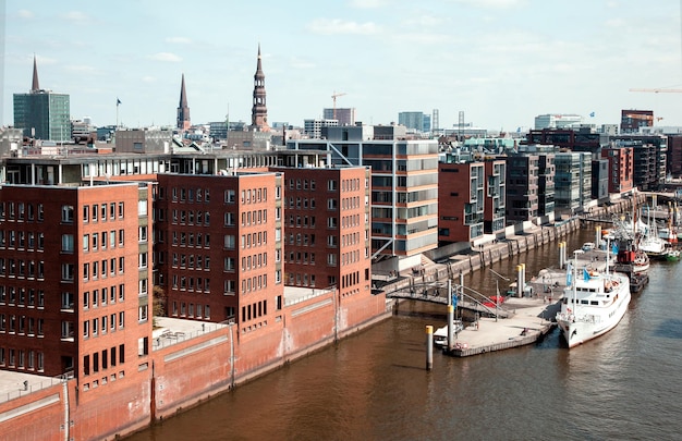 Vista da arquitetura do hafencity em hamburgo, alemanha