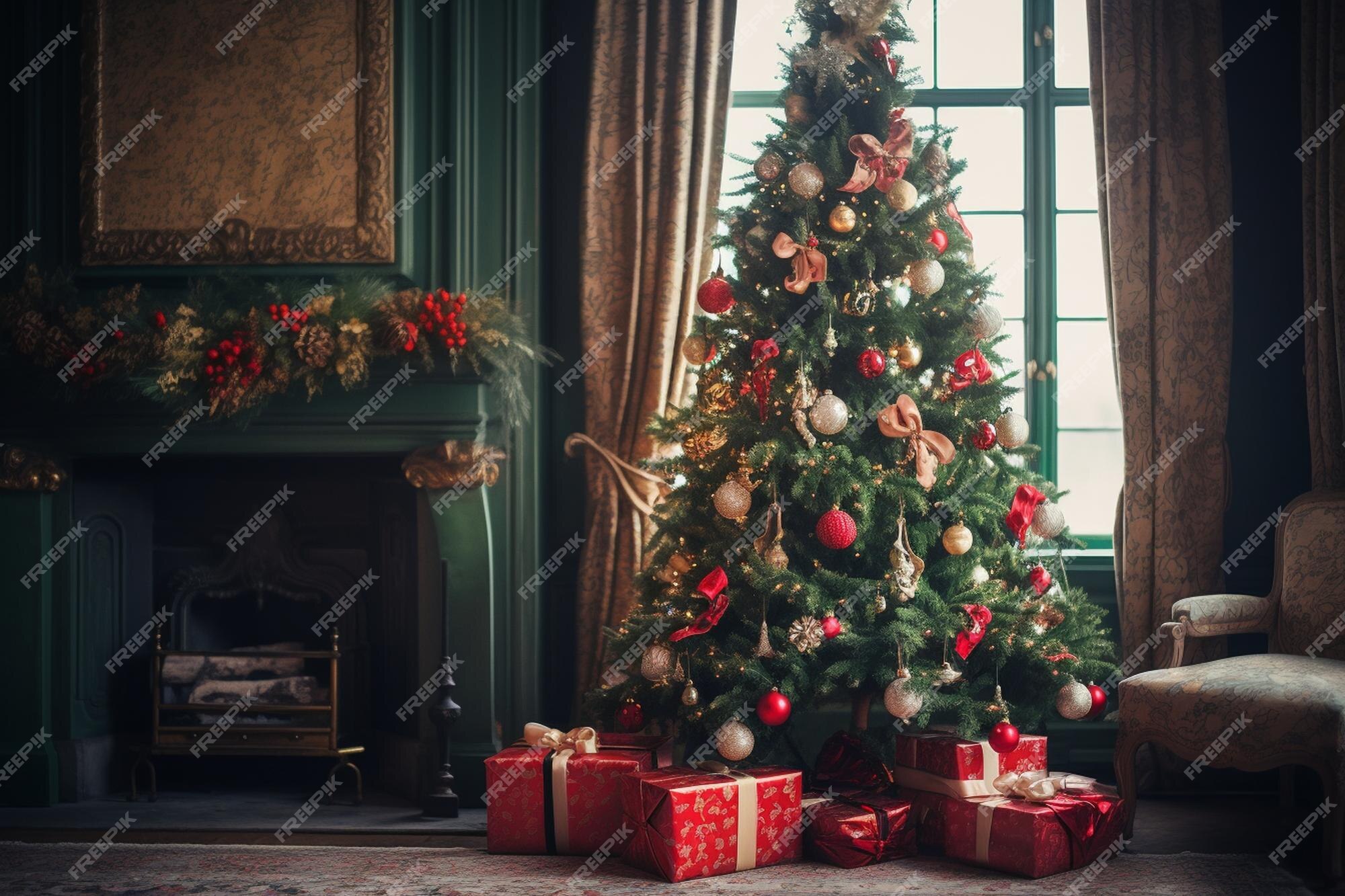 Vista da árvore de natal lindamente decorada