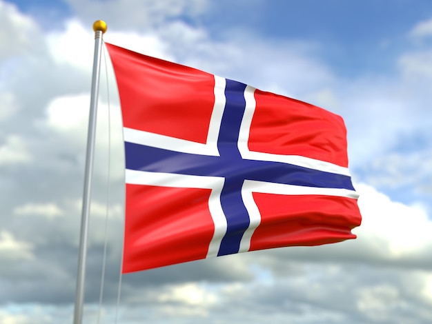 Vista da bandeira da Noruega ao vento