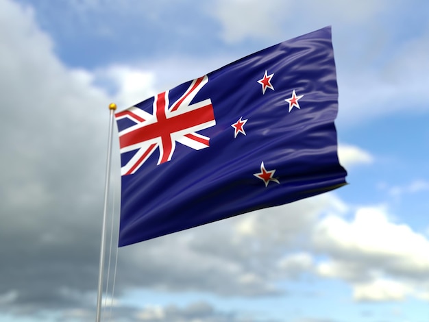 Vista da bandeira da Nova Zelândia ao vento