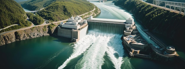 Foto vista da barragem hidrelétrica no rio generativo ai