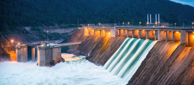 Foto vista da barragem hidrelétrica no rio generativo ai