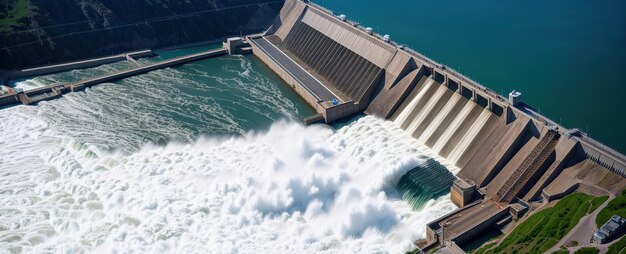 Vista da barragem hidrelétrica no rio generativo ai