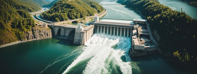 Foto vista da barragem hidroeléctrica no rio gerador ai