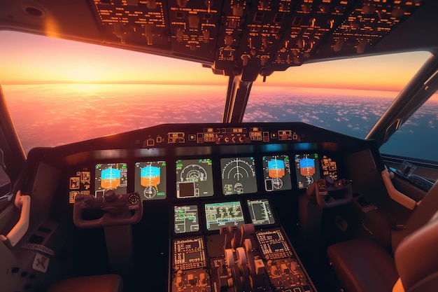 Vista da cabine do avião moderno em voo