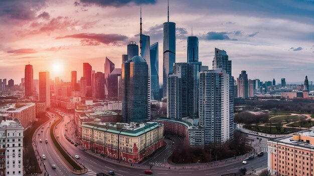 Foto vista da cidade de moscou de arranha-céus