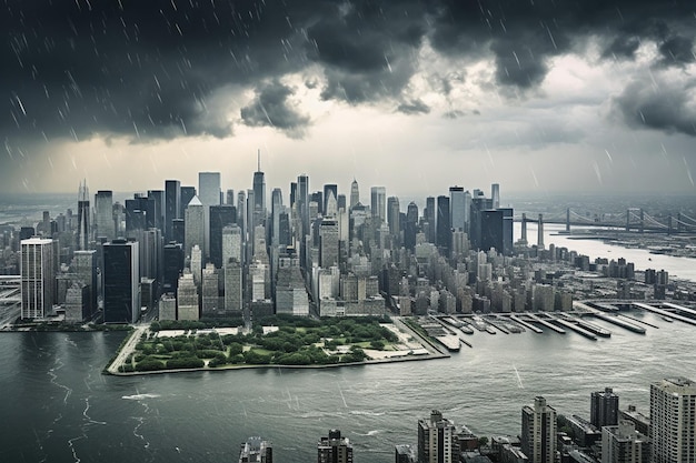 Vista da cidade de Nova Iorque durante a chuva