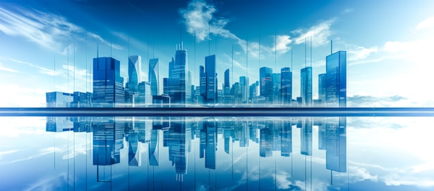 Vista da cidade de vidro espelhado para plano de negócios ou banner de conferência