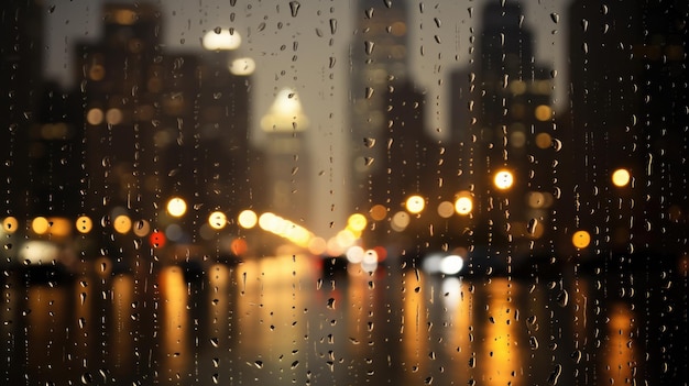 Vista da cidade vista através de uma janela coberta de chuva Perfeita para retratar a atmosfera urbana chuvosa