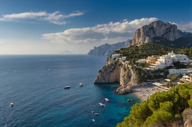 Foto vista da costa do mar tirreno em capri, itália