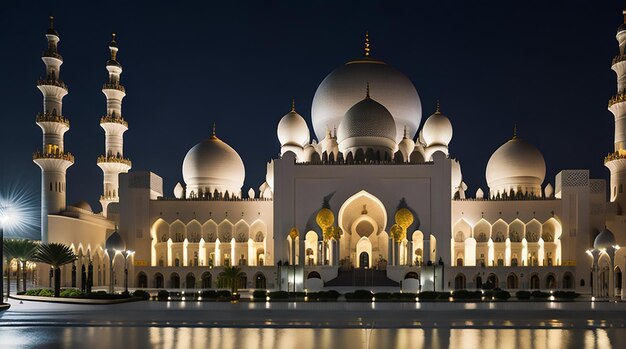 Vista da famosa mesquita Sheikh Zayed de Abu Dhabi à noite