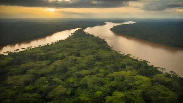 Vista da floresta amazônica do brasil e da drenagem do rio amazônica