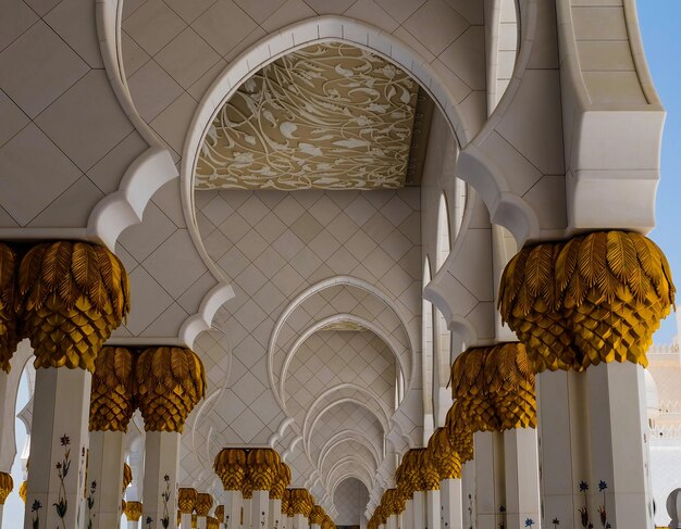 Vista da grande mesquita sheikh zayed em abu dhabi emirados árabes unidos