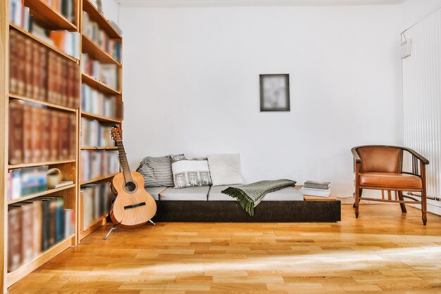 Foto vista da guitarra em casa