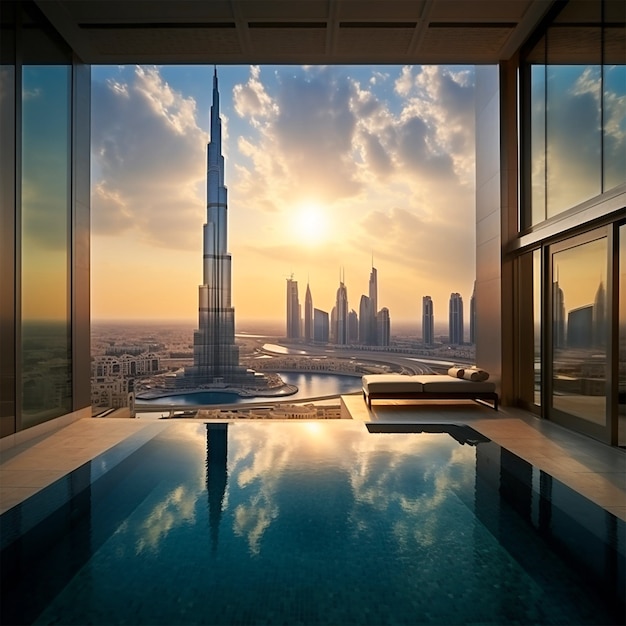 Vista da paisagem de Dubai do apartamento