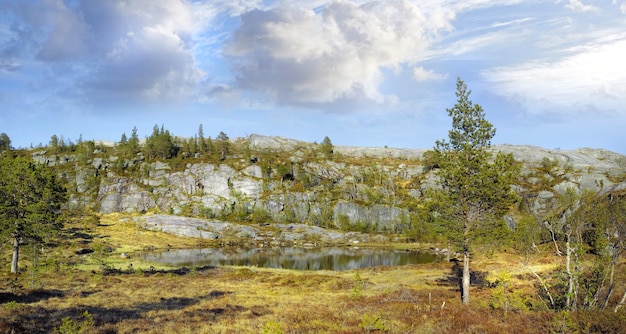 Vista da paisagem de uma serra em Bodo e arredores durante o dia no verão Ambiente natural isolado e deserto na zona rural Marco natural remoto com vegetação