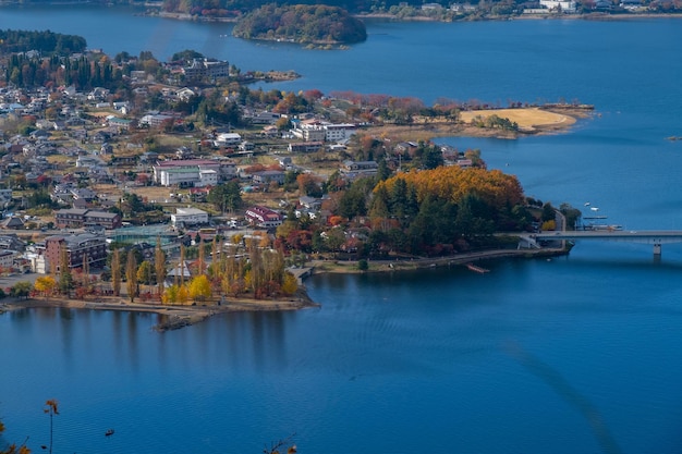 Vista da paisagem do lago kawaguchiko no japão