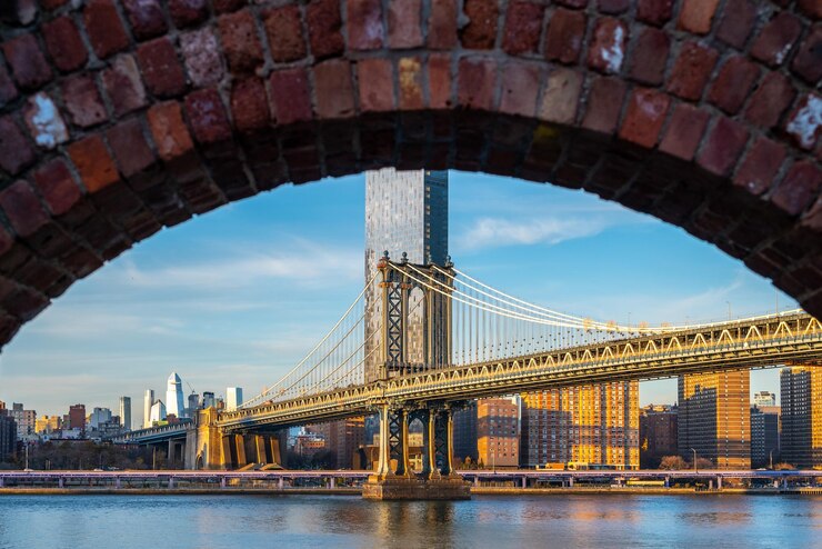 Foto vista da ponte suspensa sobre o rio