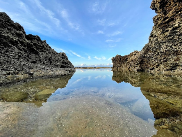 vista da praia de Sawarna com pedras