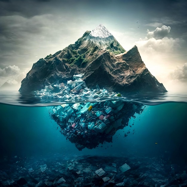 vista da superfície do mar lixo flutuante salvar conceito de oceano mar ou oceano poluído